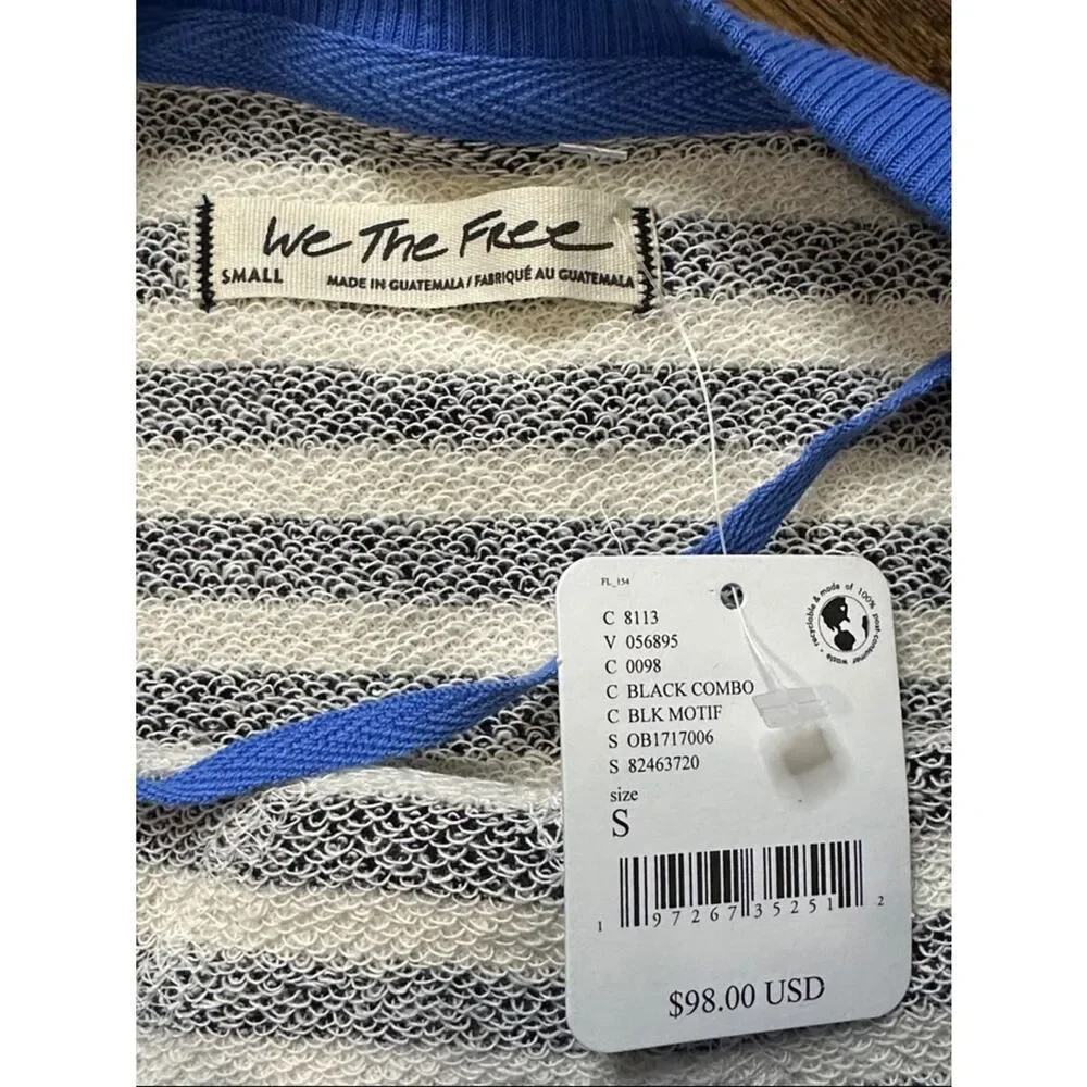 NWT Free People Black Combo Striped Sweatshirt-Size Small